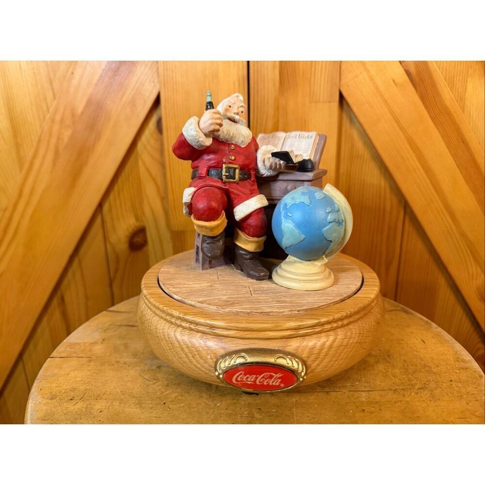 Coca Cola COKE Santa Checking His List 8" Figurine Music Box (6561) Read